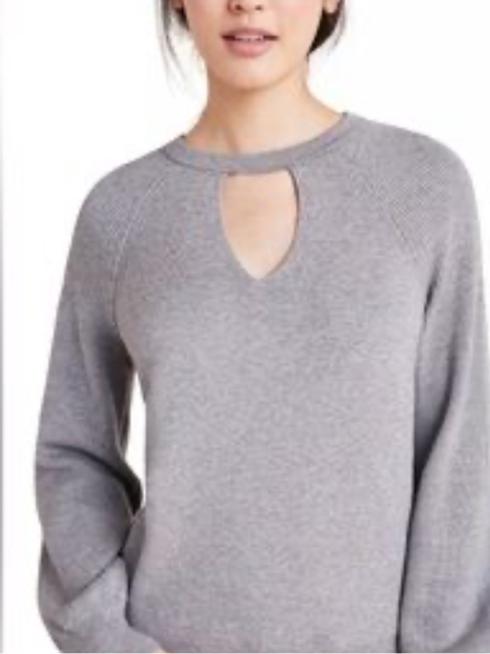 Anthropologie Gray Keyhole Balloon-Sleeve Pullover